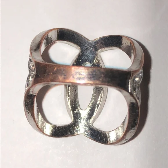 Size 7 Silver Tone CZ Rhinestone Open Boho Statement Ring - Picture 6 of 8